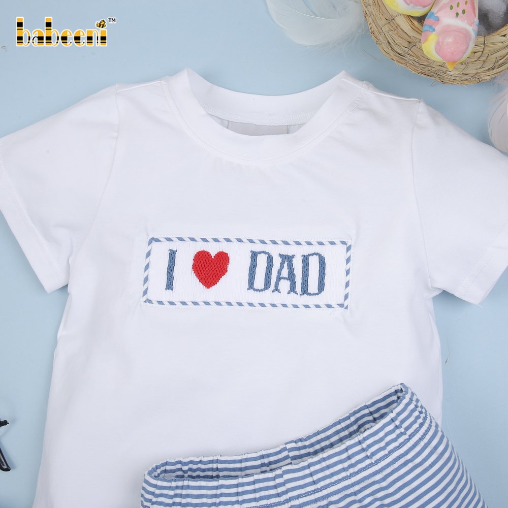 I love Dad hand smocked boy set clothing ODM OEM wholesale smocked children clothing set boys clothing sets - BB3022