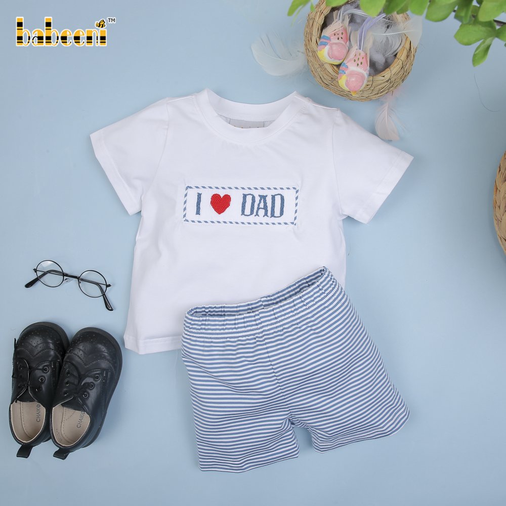 I love Dad hand smocked boy set clothing ODM OEM wholesale smocked children clothing set boys clothing sets - BB3022