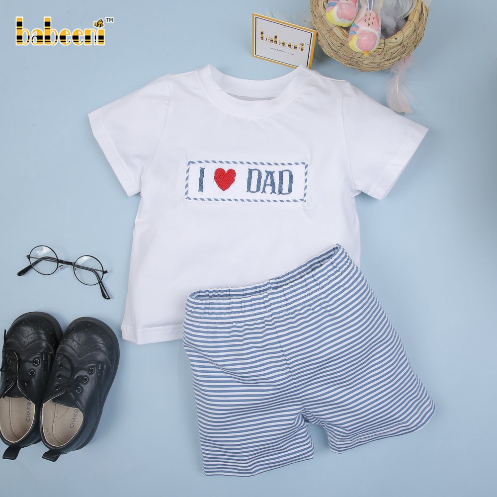 I love Dad hand smocked boy set clothing ODM OEM wholesale smocked children clothing set boys clothing sets - BB3022