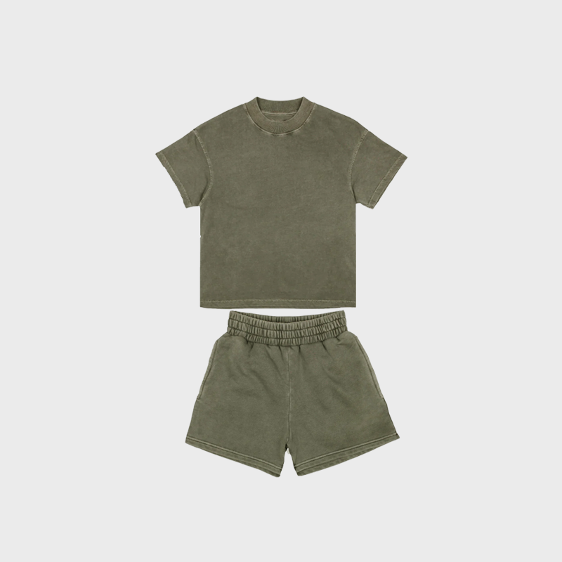 Spring Kids Tracksuits Sets Acid Wash Tee Oversized Vintage Shorts Sports Custom T Shirt And Shorts 2 Pieces Set Boys Streetwear