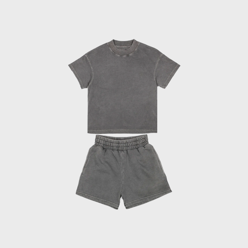 Spring Kids Tracksuits Sets Acid Wash Tee Oversized Vintage Shorts Sports Custom T Shirt And Shorts 2 Pieces Set Boys Streetwear