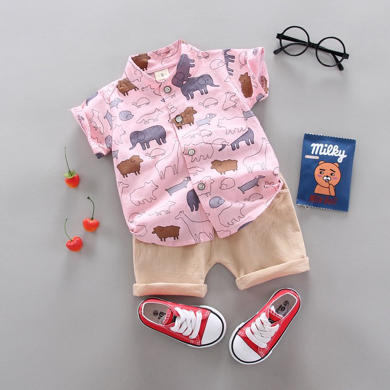 newborn summer cotton printed shirt infant 0-4 years old boy fashion short-sleeved tops baby clothing sets