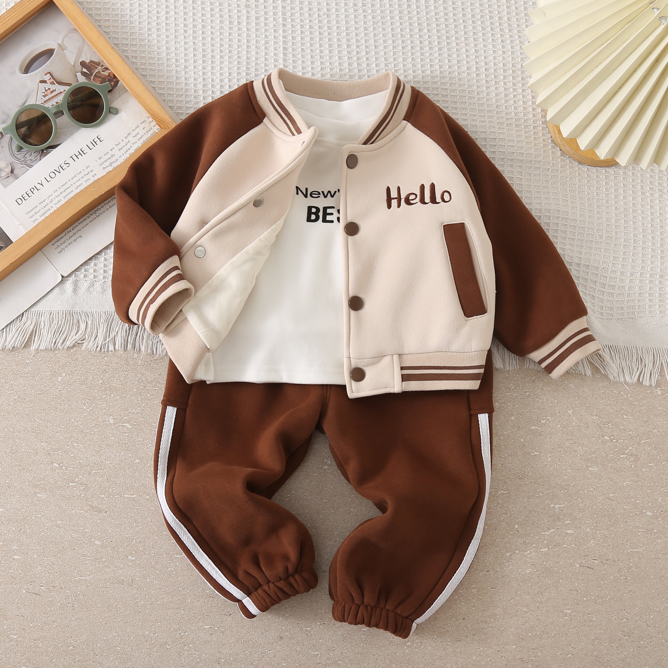 High Quality Boys Three-Piece Set Fall and Winter Coat Boy's suit children clothing set Casual Print Kids Wear with Excellent