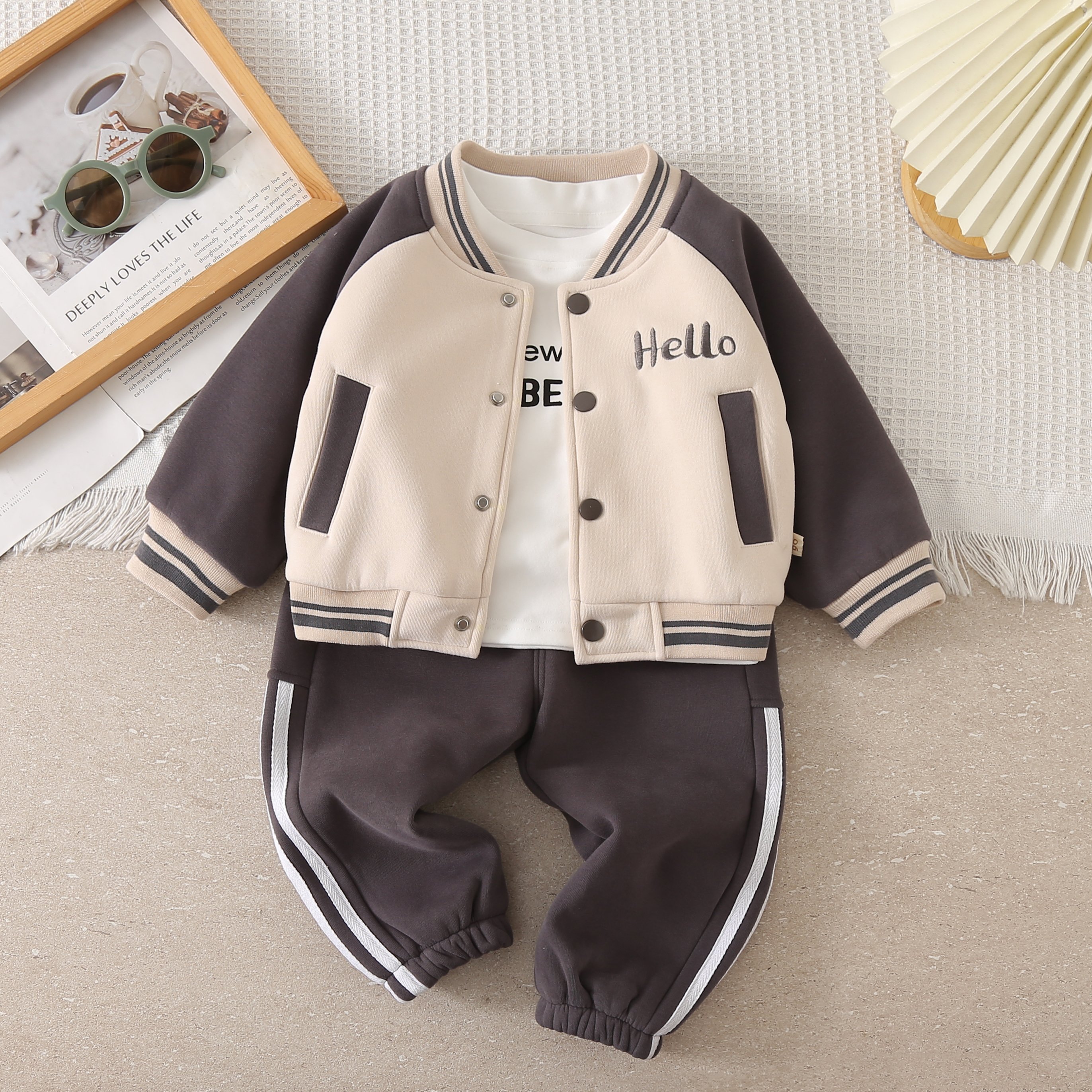 High Quality Boys Three-Piece Set Fall and Winter Coat Boy's suit children clothing set Casual Print Kids Wear with Excellent