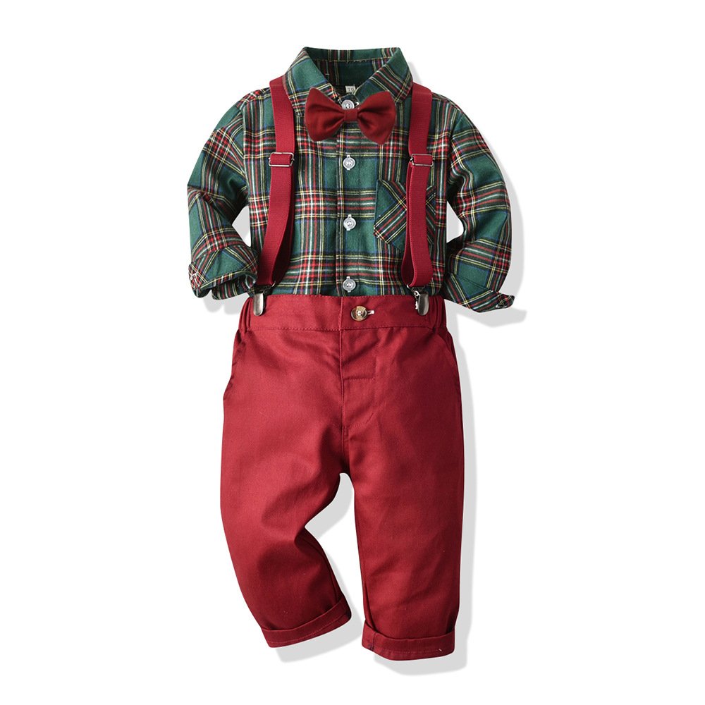 Autumn Children's Cotton Suit Boys Long Sleeve Shirt with Belt Pants Casual Dress for Christmas Party Evening