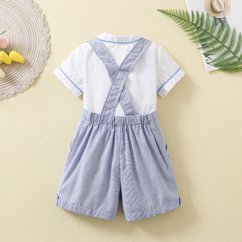 Hot Sale Summer Children's Clothing Formal Dress Banquet Dress Boys' Shorts Shirt Strap Pants Set Infant Baby Boy Clothes Set