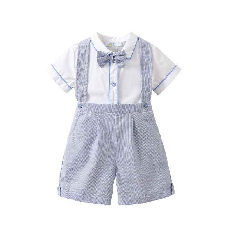 Hot Sale Summer Children's Clothing Formal Dress Banquet Dress Boys' Shorts Shirt Strap Pants Set Infant Baby Boy Clothes Set
