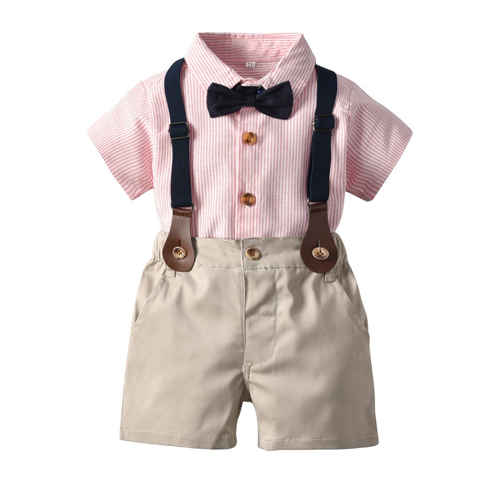 Wholesale Striped Baby Boy Gentleman Clothing Set Outfits Newborn Boy Clothes Two-piece Short Sleeve Shirt+Suspender Shorts 2PCS