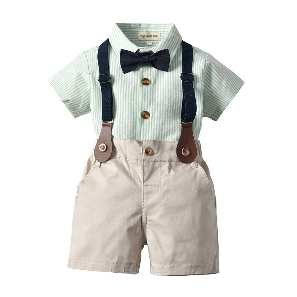 Wholesale Striped Baby Boy Gentleman Clothing Set Outfits Newborn Boy Clothes Two-piece Short Sleeve Shirt+Suspender Shorts 2PCS