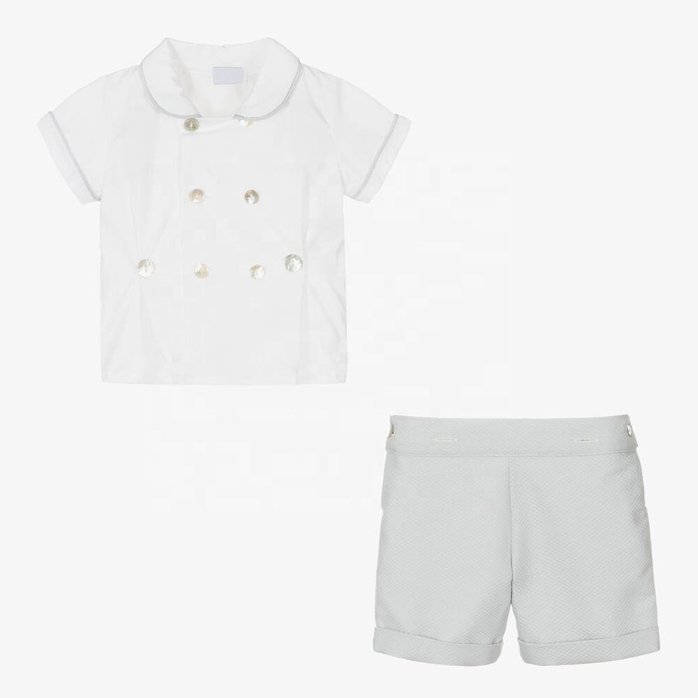 Baby Clothes Manufacture Custom Design Summer Soft Cotton Infant Boys' Short Sleeve Shirt Shorts Set