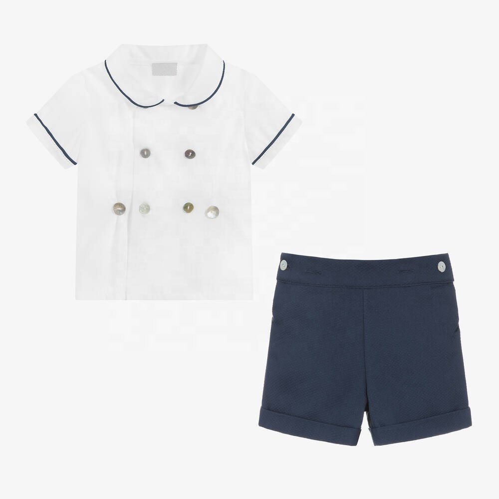 Baby Clothes Manufacture Custom Design Summer Soft Cotton Infant Boys' Short Sleeve Shirt Shorts Set