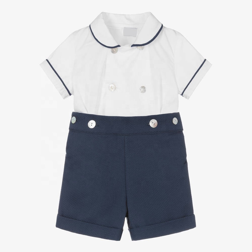Baby Clothes Manufacture Custom Design Summer Soft Cotton Infant Boys' Short Sleeve Shirt Shorts Set
