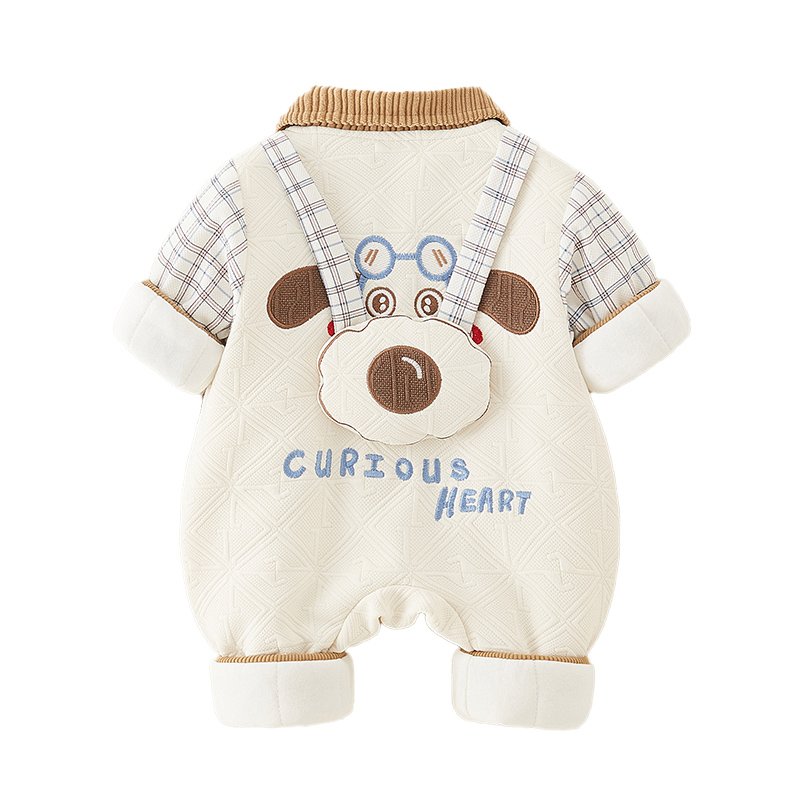 Autumn Winter Thickened Cotton-Padded Outgoing Clothes For Newborn Boys Fleece-Lined Baby Climbing Suits Baby Clothing Sets