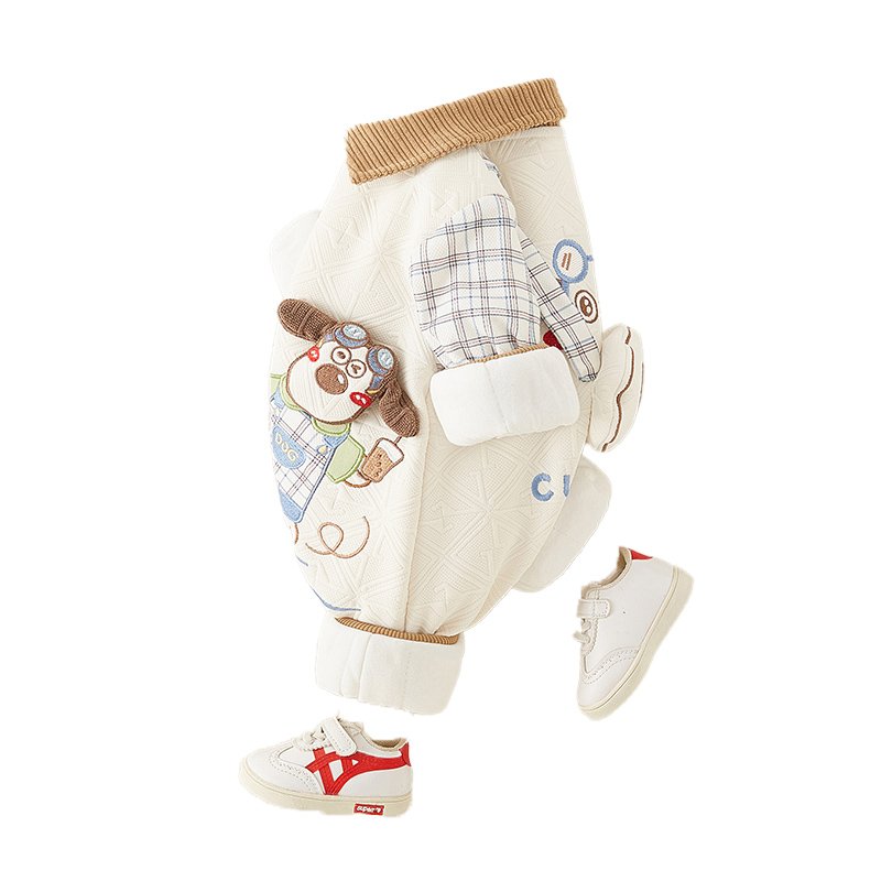 Autumn Winter Thickened Cotton-Padded Outgoing Clothes For Newborn Boys Fleece-Lined Baby Climbing Suits Baby Clothing Sets