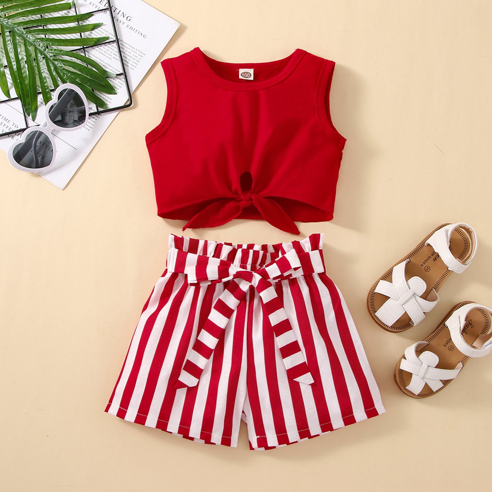 Fashion Two-Piece Cotton Clothing Sets Toddler Boys Seaside Vacation Inspired Baby Sleeveless Top Striped Shorts Girls Casual