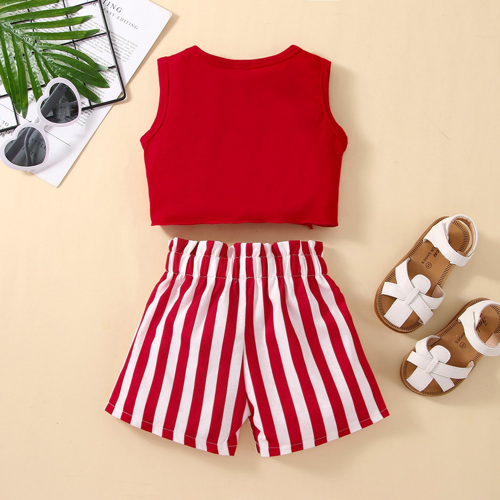 Fashion Two-Piece Cotton Clothing Sets Toddler Boys Seaside Vacation Inspired Baby Sleeveless Top Striped Shorts Girls Casual