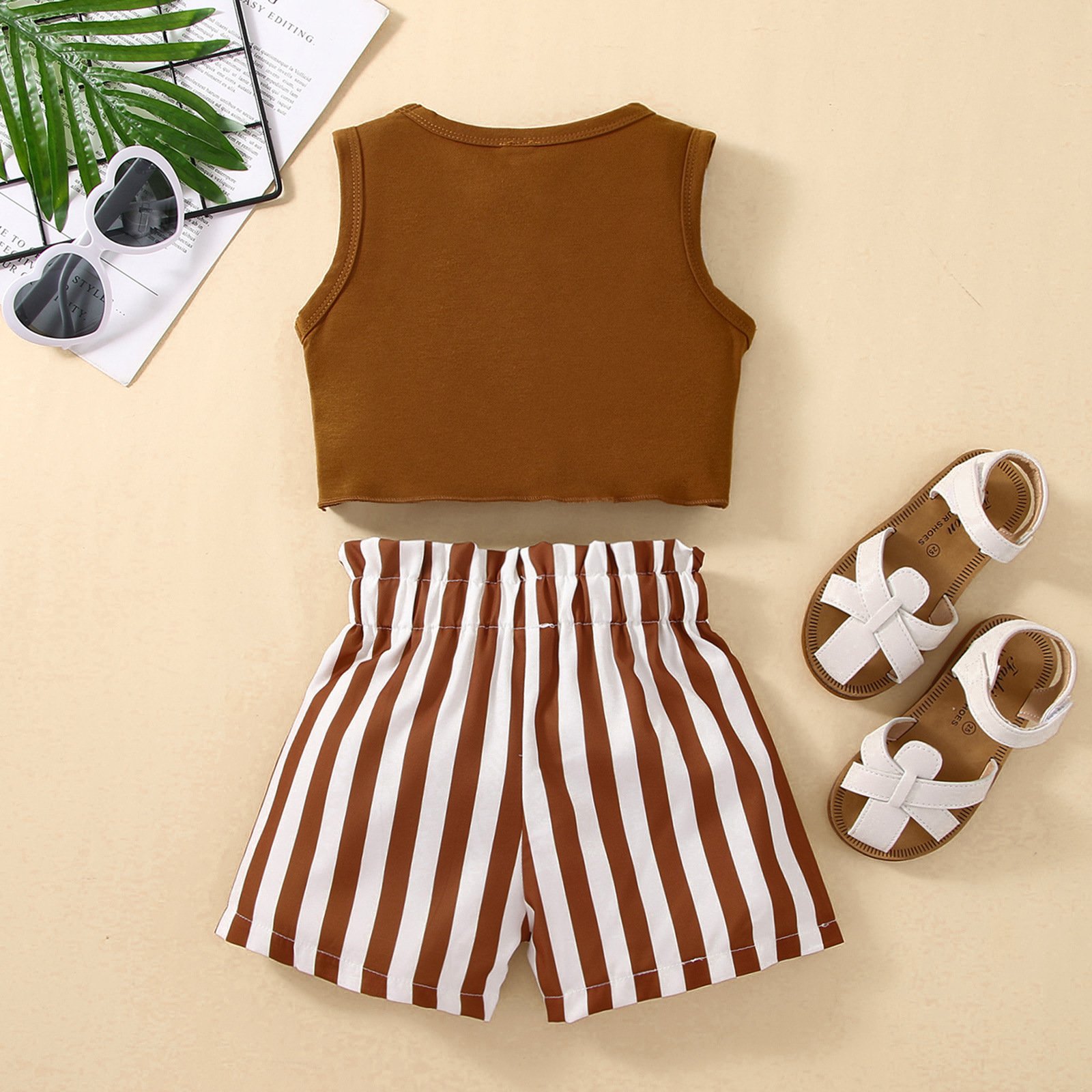 Fashion Two-Piece Cotton Clothing Sets Toddler Boys Seaside Vacation Inspired Baby Sleeveless Top Striped Shorts Girls Casual