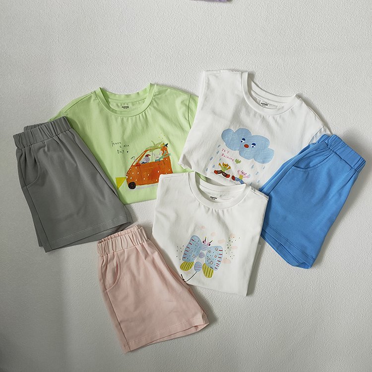 Infant Toddler Boys Girls Solid Hollow Knit Short Sleeve Cotton Top Shorts 2pcs Casual Outdoor Clothes Baby Clothing Set