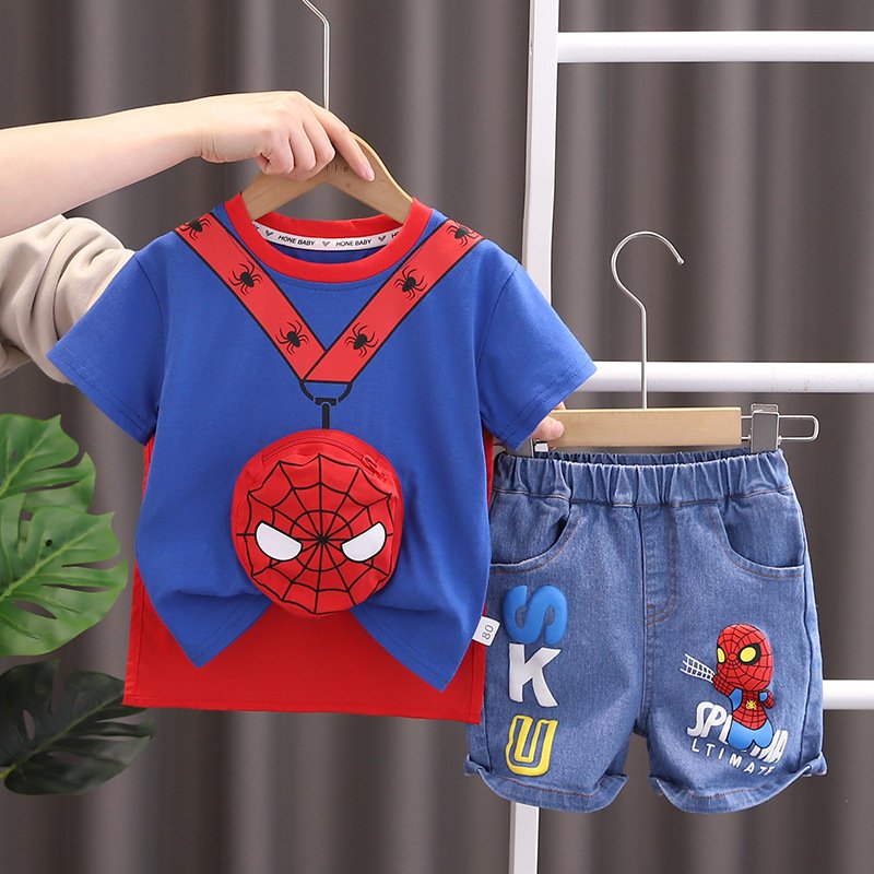 Foreign trade summer new male and female cartoon cartoon color short-sleeved two-piece fashion children's clothing