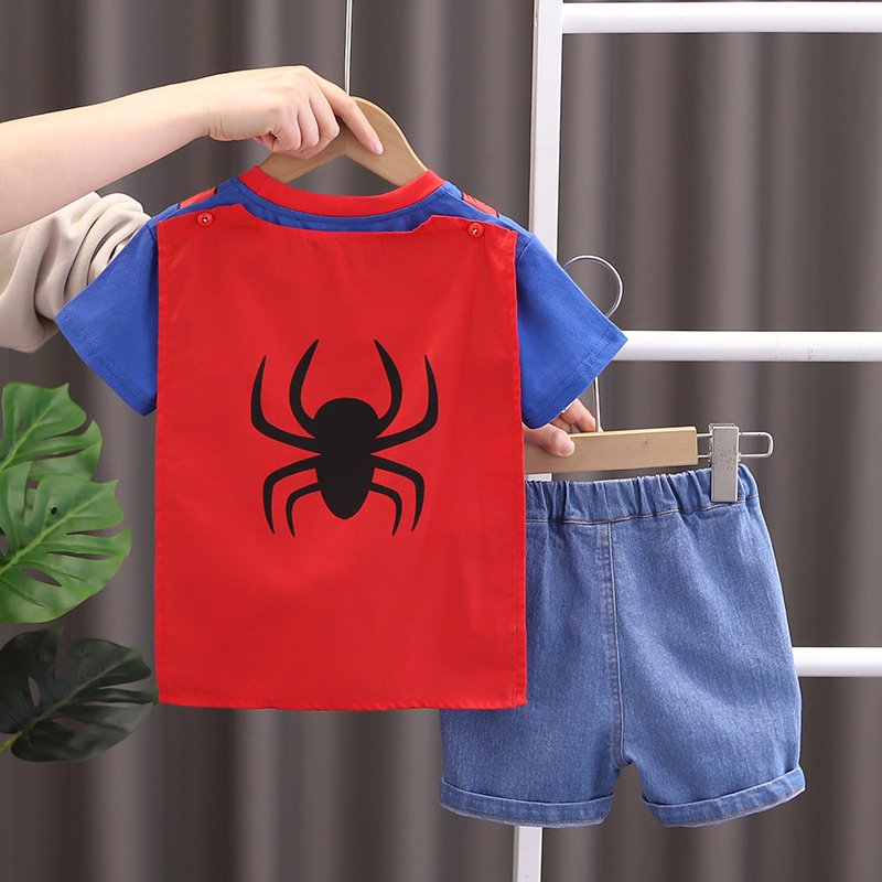 Foreign trade summer new male and female cartoon cartoon color short-sleeved two-piece fashion children's clothing