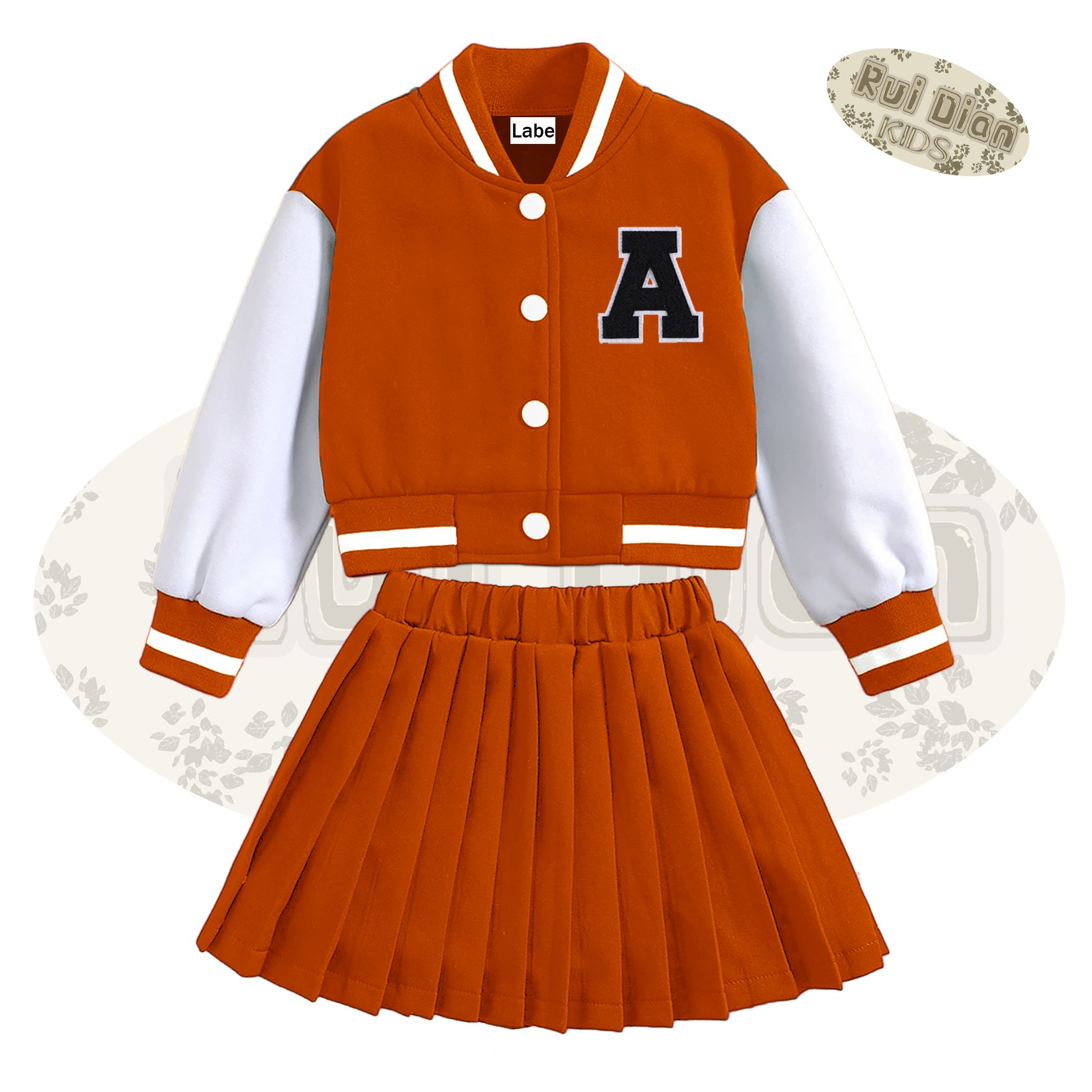 Ruidian Custom Winter Set for Girls Cotton Casual Jacket & Pleated Skirt Adorable Outfits for Kids Aged 2-12 Years