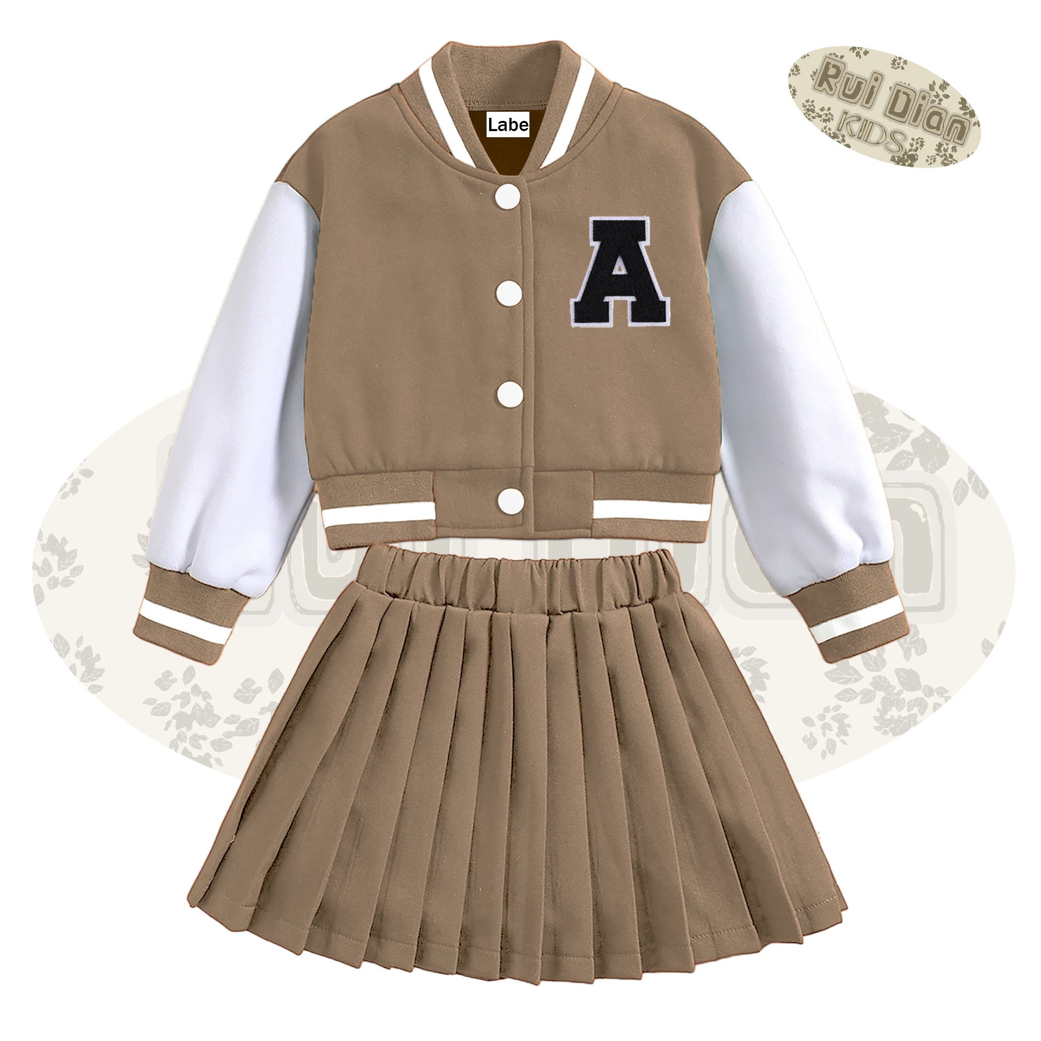 Ruidian Custom Winter Set for Girls Cotton Casual Jacket & Pleated Skirt Adorable Outfits for Kids Aged 2-12 Years