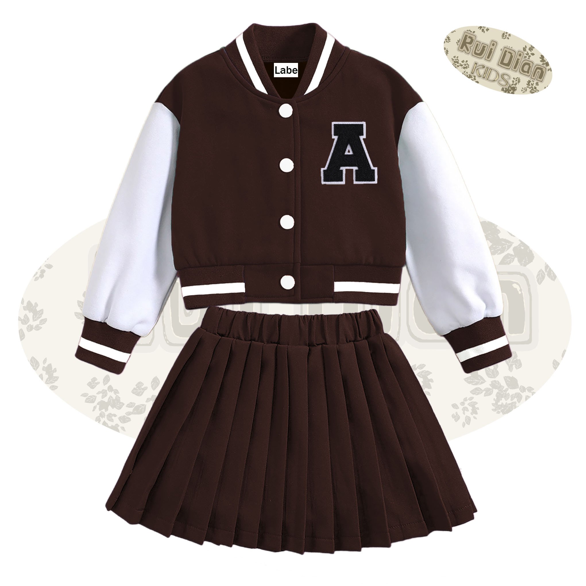 Ruidian Custom Winter Set for Girls Cotton Casual Jacket & Pleated Skirt Adorable Outfits for Kids Aged 2-12 Years