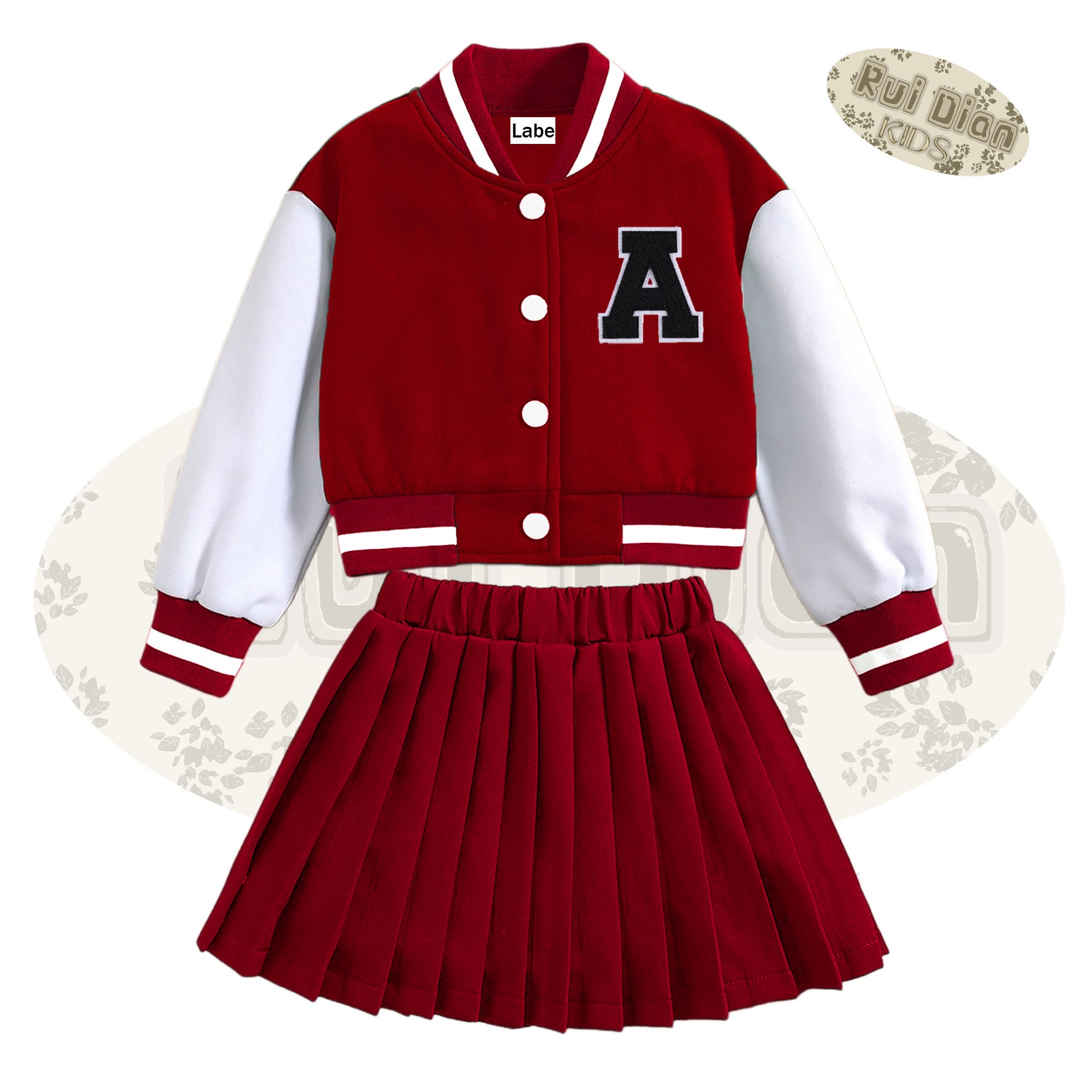 Ruidian Custom Winter Set for Girls Cotton Casual Jacket & Pleated Skirt Adorable Outfits for Kids Aged 2-12 Years