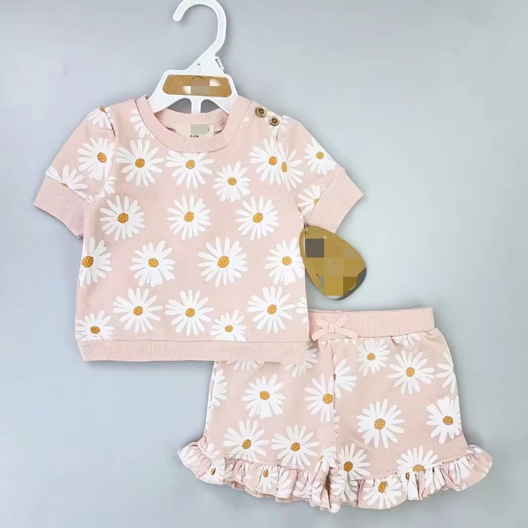 SummerCotton Newborn 0-18m High Quality Baby girls Short Sleeve T-Shirt And Pants 2 Pcs Set Children's Toddler Clothes Suits