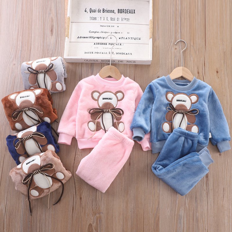 Hot Sell Children Winter Clothes Set 2 Pcs Baby Girl fleece Clothes Set Cartoon Kids Boys Clothing Sets 3-4 Years