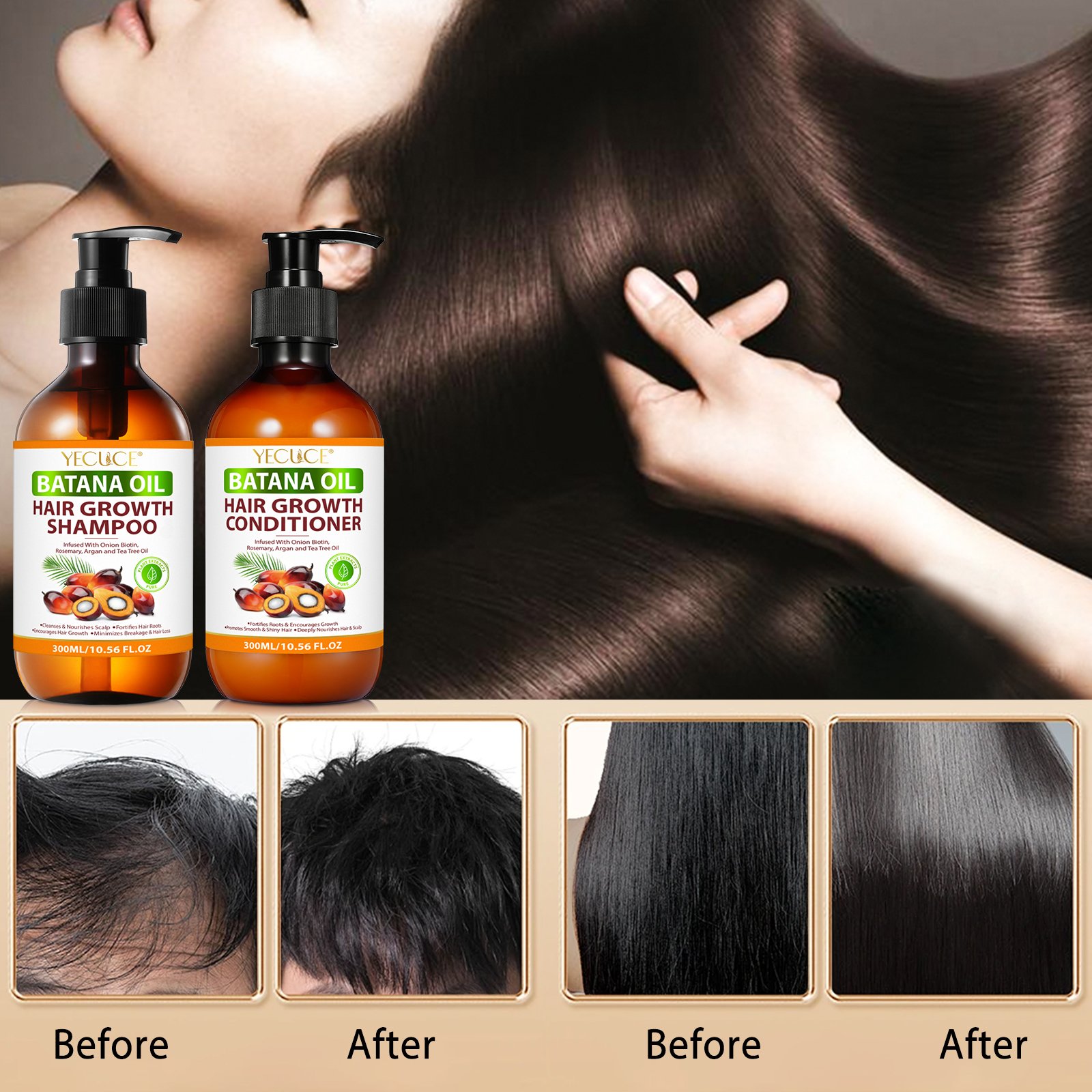YECUCE Private Label Pure Natural Hair Cleansing Nourishing Shampoo Hair Growth Batana Oil Shampoo and Conditioner for Women Men