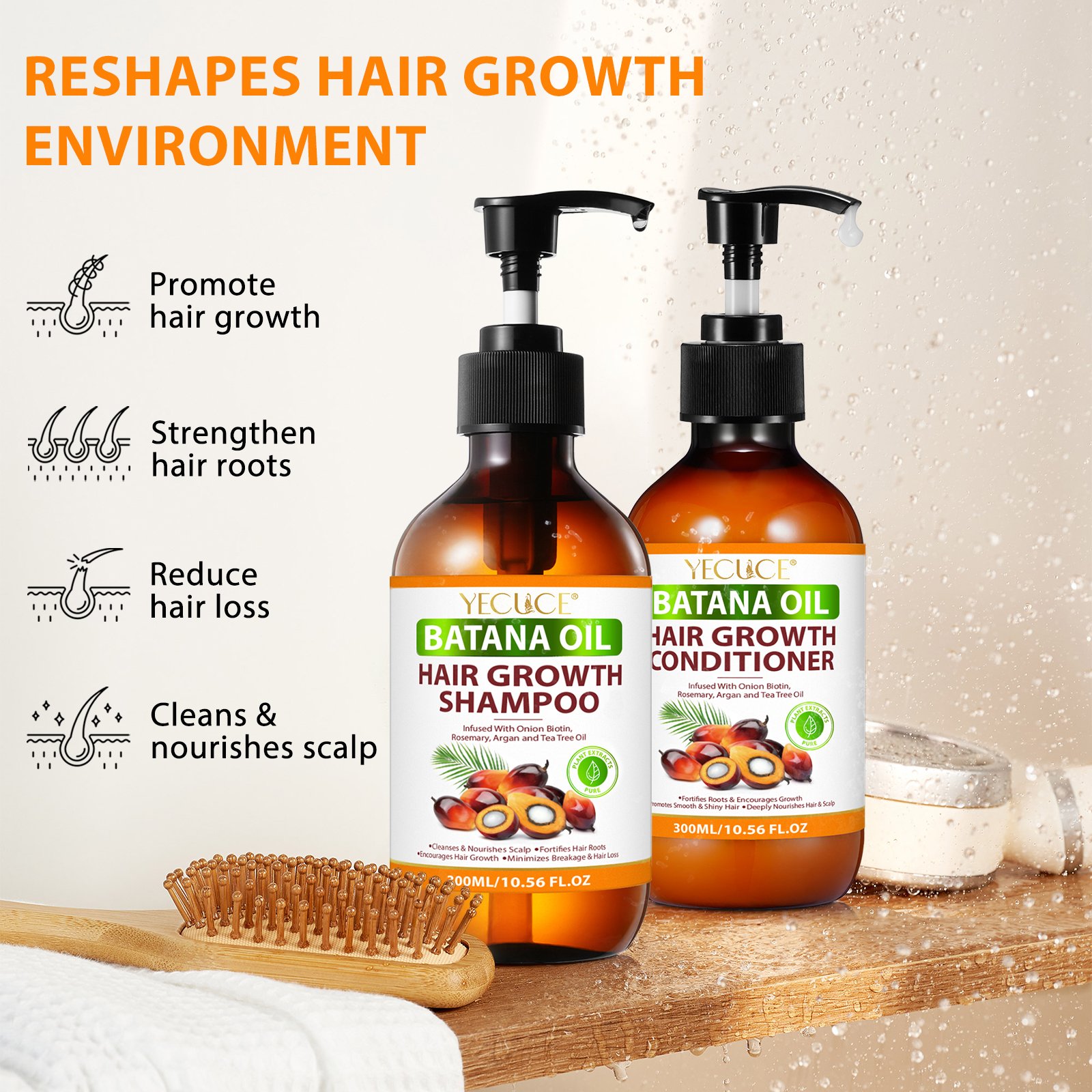 YECUCE Private Label Pure Natural Hair Cleansing Nourishing Shampoo Hair Growth Batana Oil Shampoo and Conditioner for Women Men