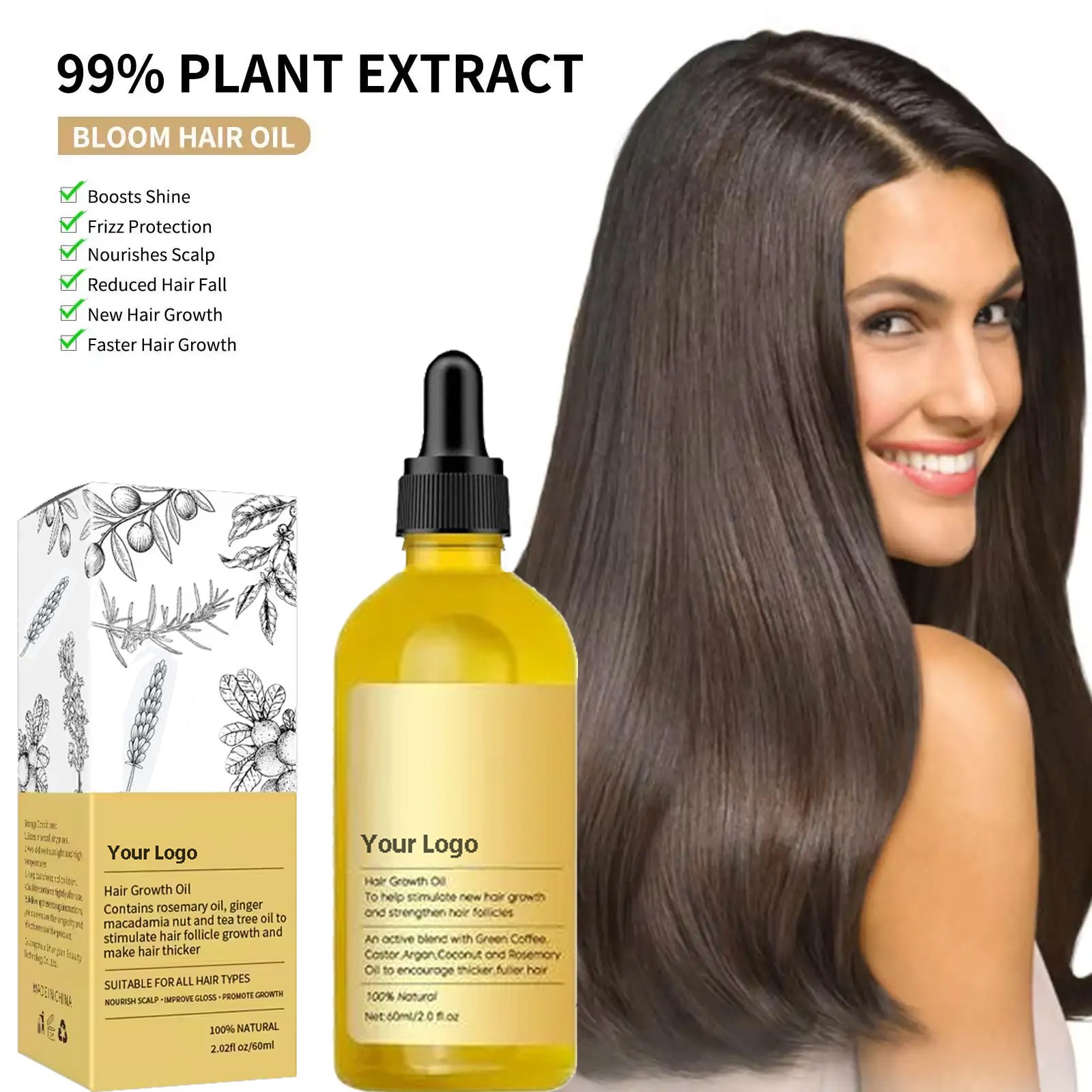 Natural Organic Private Label Anti Hair Loss Treatment Biotin Rosemary Oil Fast Hair Growth Serum Black Women Hair Oil