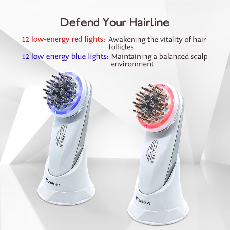 Meiboyi Hair Loss Treatment Electric Comb Hair Growth Head Massager Infrared Red Light Therapy Vibration EMS Brush