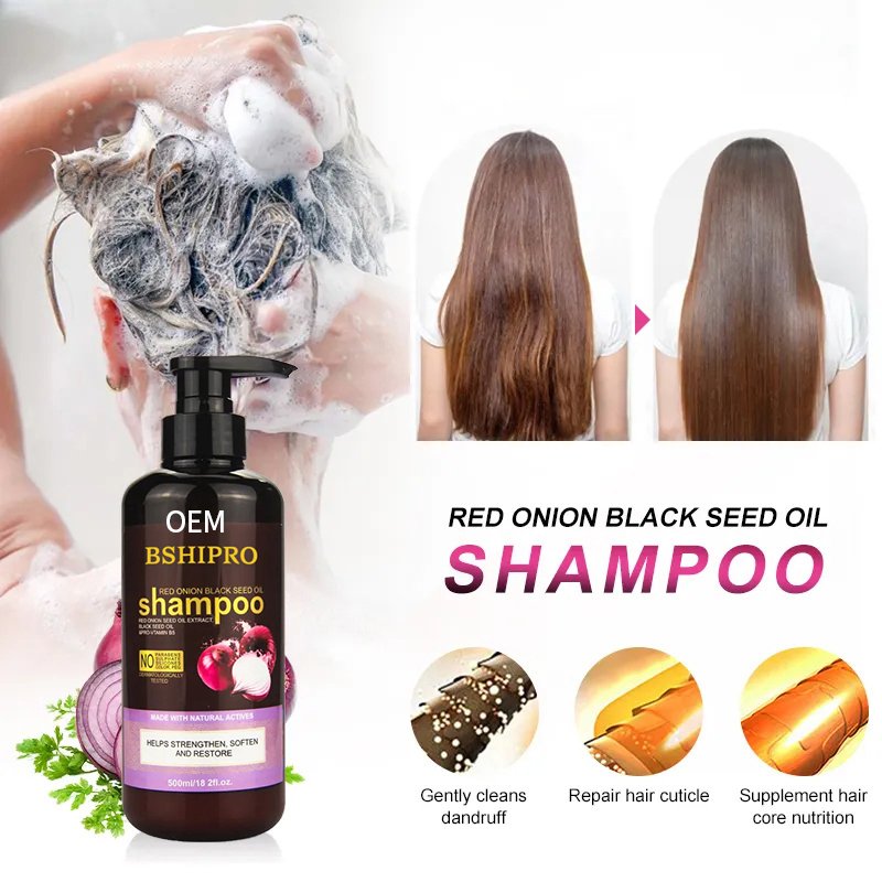 BSHIPRO Herbal Extract Red Onion Black Seed Oil Shampoo with Ginger For Gently Cleans Dandruff Hair Growth
