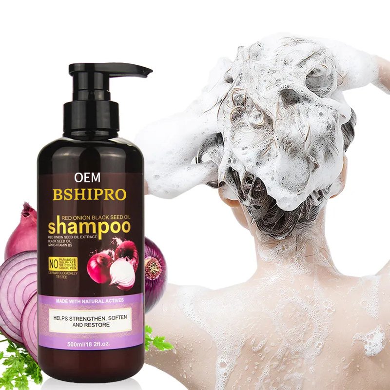 BSHIPRO Herbal Extract Red Onion Black Seed Oil Shampoo with Ginger For Gently Cleans Dandruff Hair Growth
