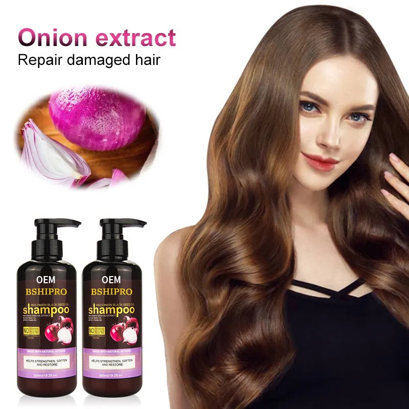BSHIPRO Herbal Extract Red Onion Black Seed Oil Shampoo with Ginger For Gently Cleans Dandruff Hair Growth