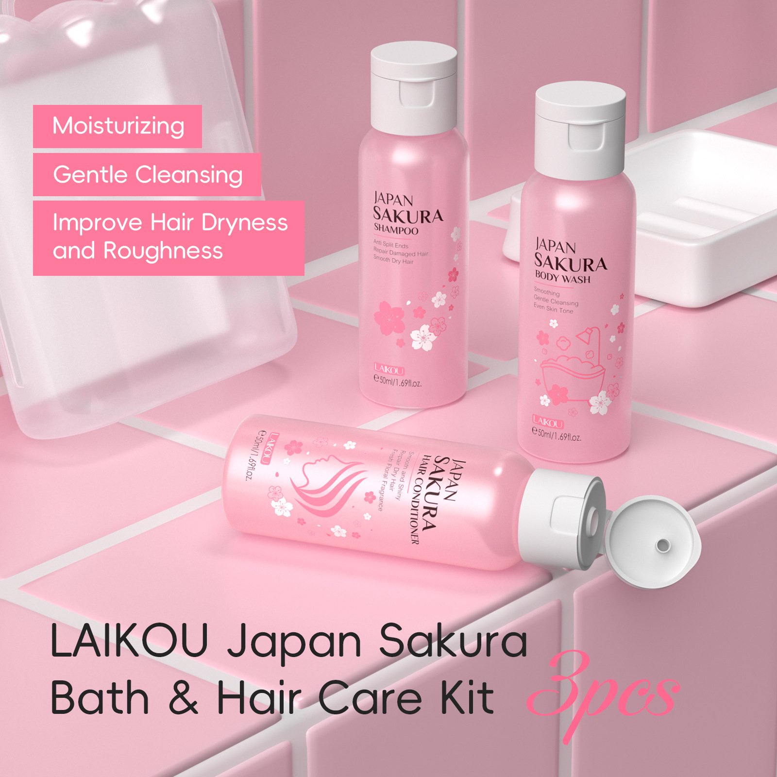 Laikou hair care product body wash sakura hair shampoo conditioner set