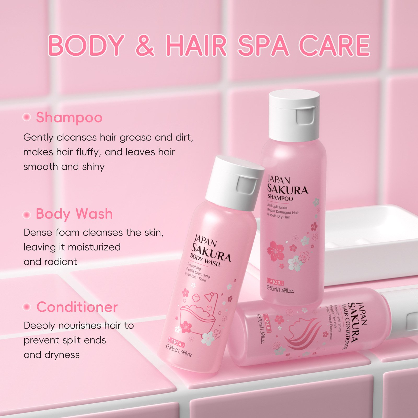 Laikou hair care product body wash sakura hair shampoo conditioner set