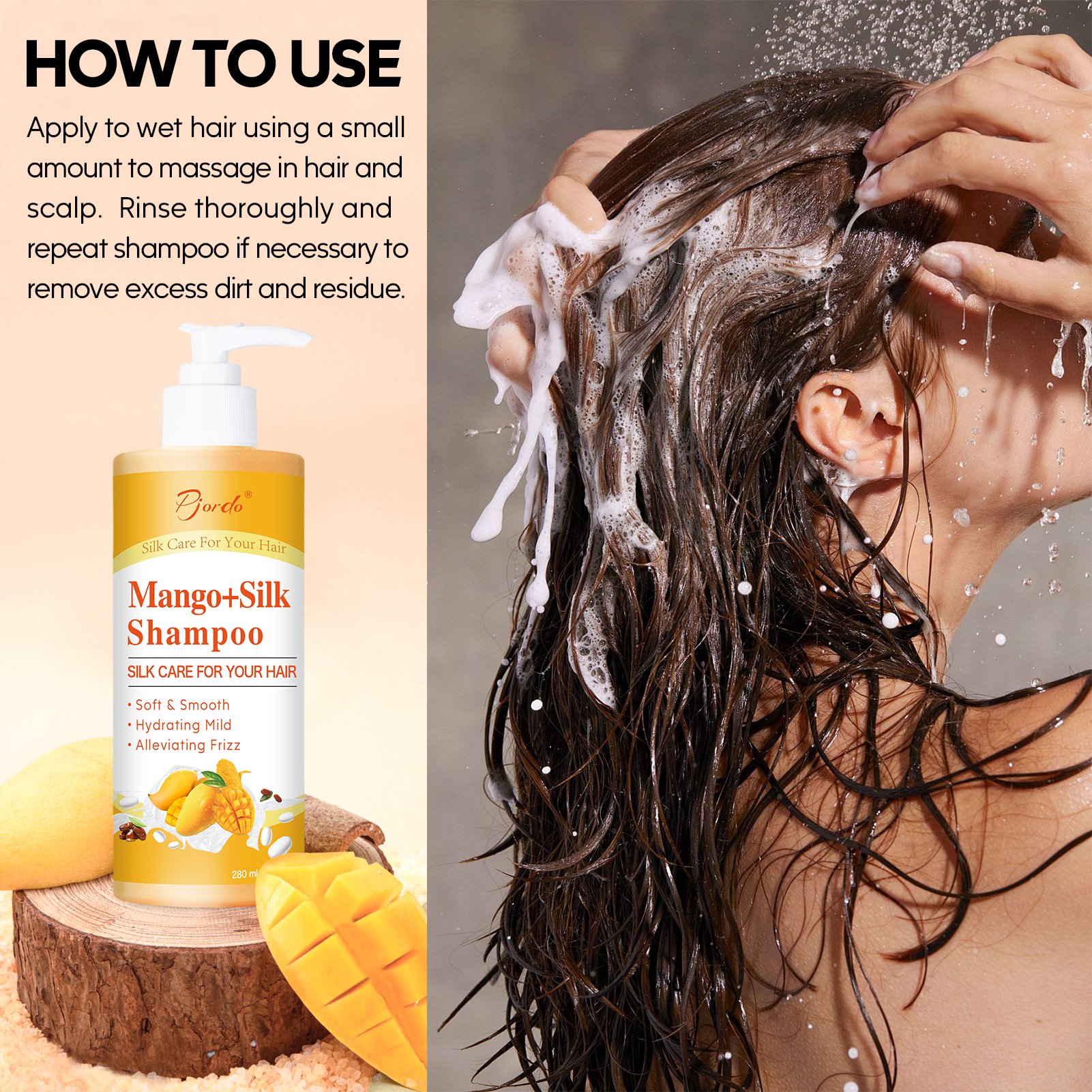 Custom Label Fruity Fragrances Shampoo Mango Shampoo Gentle Clean Refreshing Nourish Repairing Shampoo Product OEM/ODM