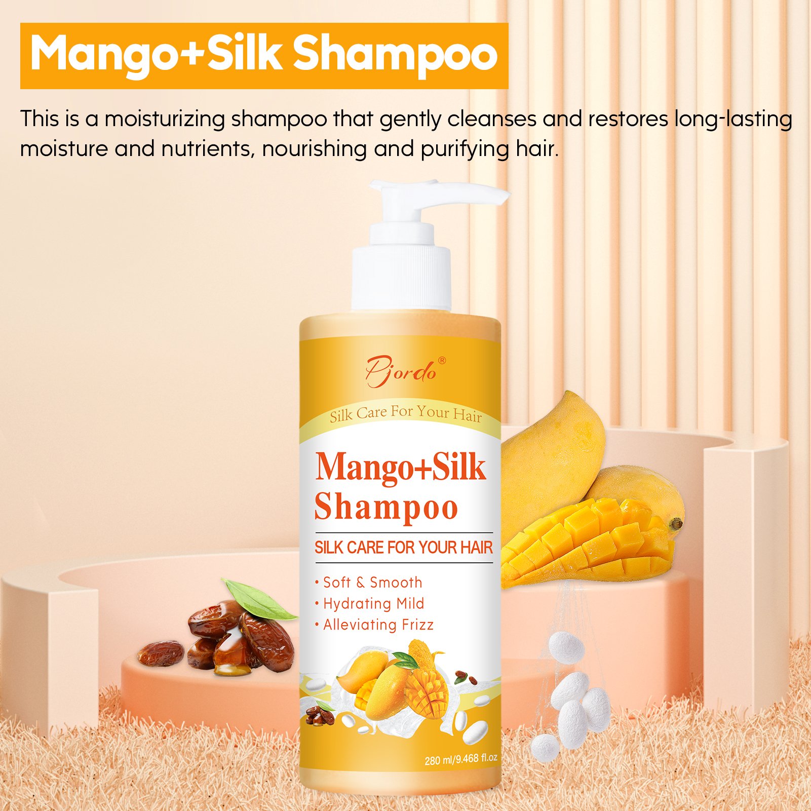 Custom Label Fruity Fragrances Shampoo Mango Shampoo Gentle Clean Refreshing Nourish Repairing Shampoo Product OEM/ODM