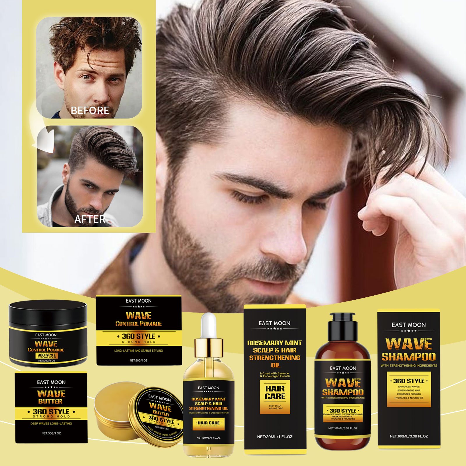 Men Hair Styling Wax Long-Lasting Strong Shaping Pomade hair growth essential oil Anti hair loss and growth shampoo Set