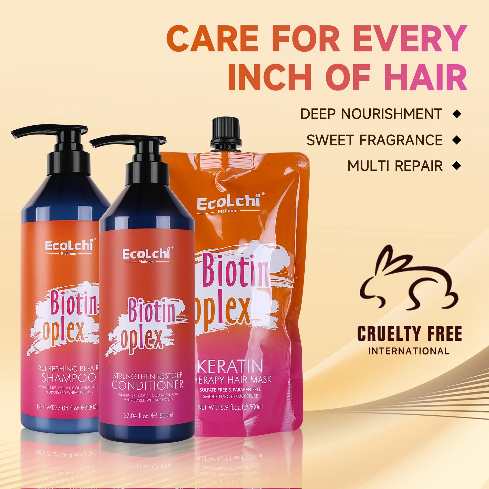 Ecolchi Biotin Oplex Hair Care Set Natural Herbal Anti Dandruff Moisturizing Argan Oil Keratin Organic Conditioner and Shampoo