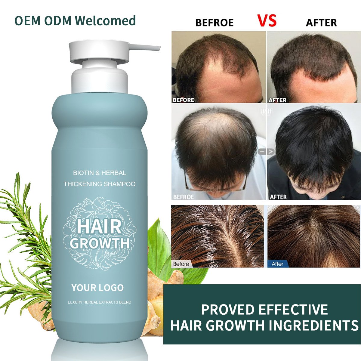 Ginger Plant Extract Anti-hair Loss Hair Shampoo 500ml Honey Moisturizing Softening Shampoo and Conditioner Set