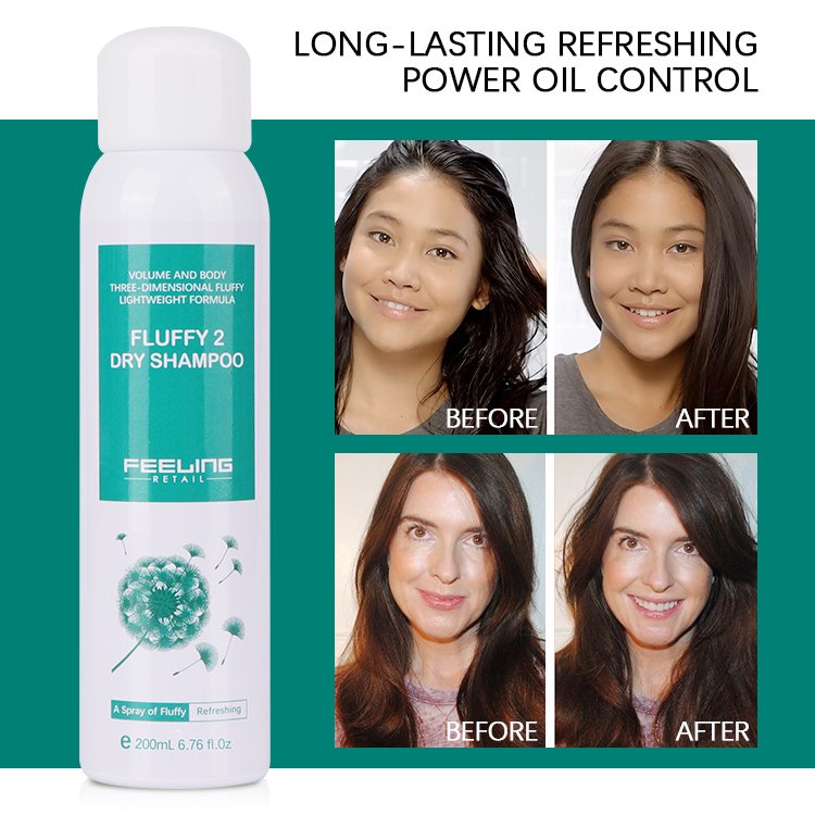 FEELING Retail FLUFFY 2 Dry Powder Shampoo 200ml No White Residue Quick Clean Refresh Hair Fullness Volumizing Batiste