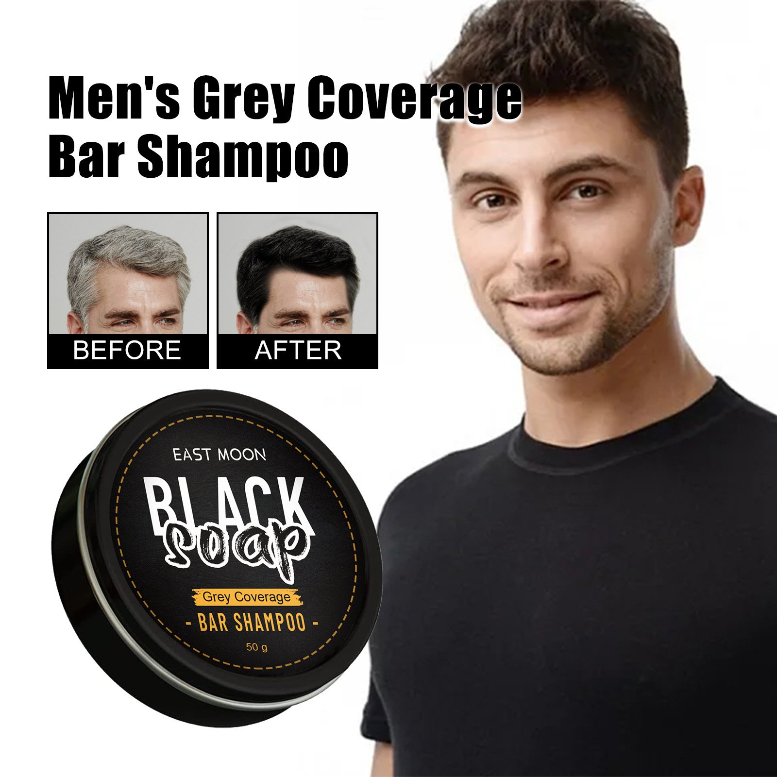 East Moon Custom Logo 50g Black Soap For Hair Shampoo Bar Soap Cover Gray Coverage Hair Soap
