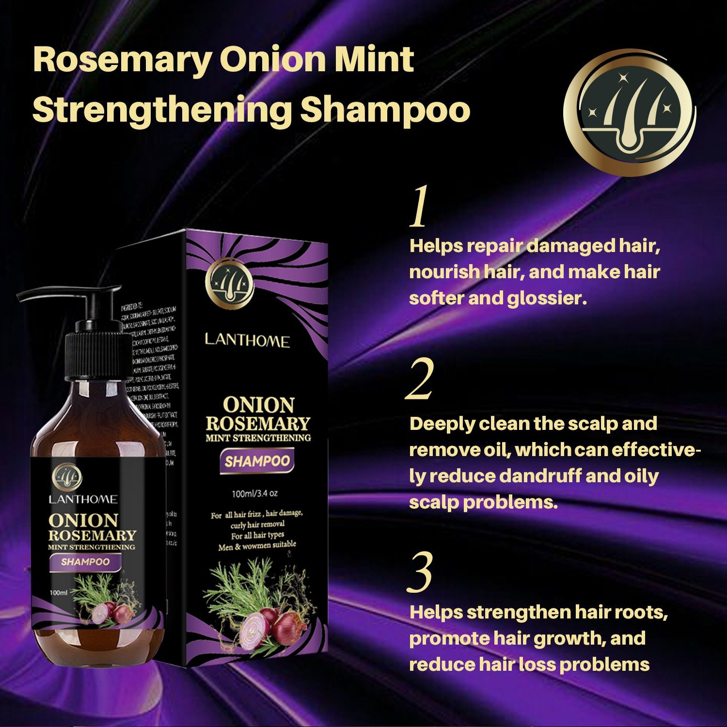 Factory Direct Organic Rosemary Onion Shampoo Refreshing Anti-Dandruff and Antipruritic Haircare Oil Hair-Loss Prevention