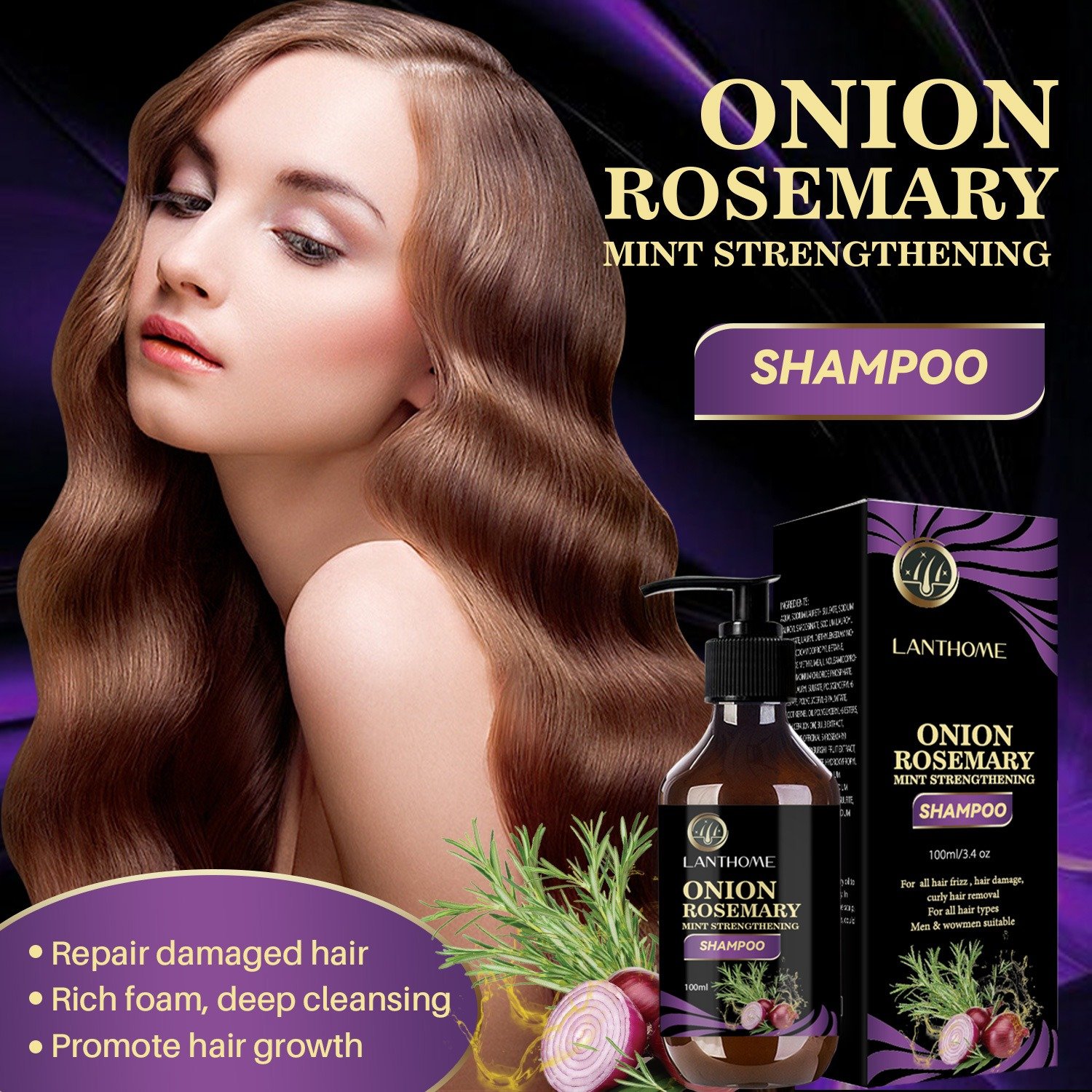 Factory Direct Organic Rosemary Onion Shampoo Refreshing Anti-Dandruff and Antipruritic Haircare Oil Hair-Loss Prevention