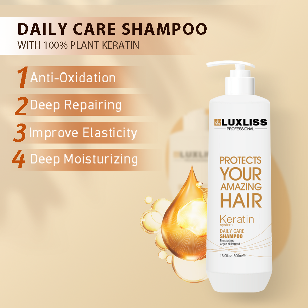Luxliss High Quality Keratin hair Daily Care Shampoo for damaged hair with keratin and argan oil extract smooth hair