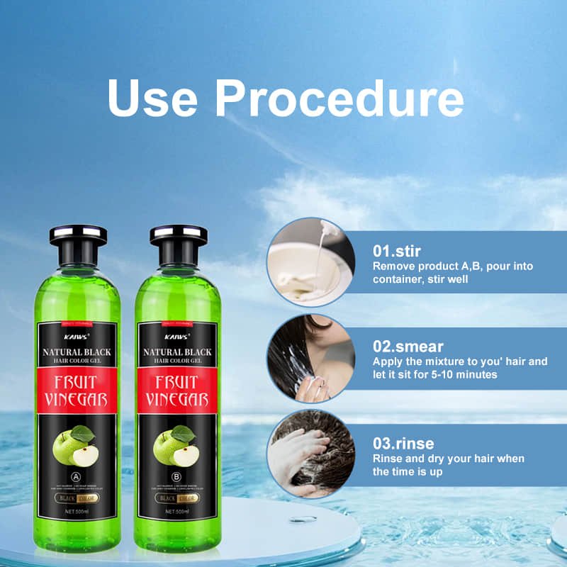 KAIWS 500ml*2 Wholesale Long Lasting Liquid Permanent Organic Natural Vinegar Black Bubble Hair Color Gel Hair Dye Shampoo